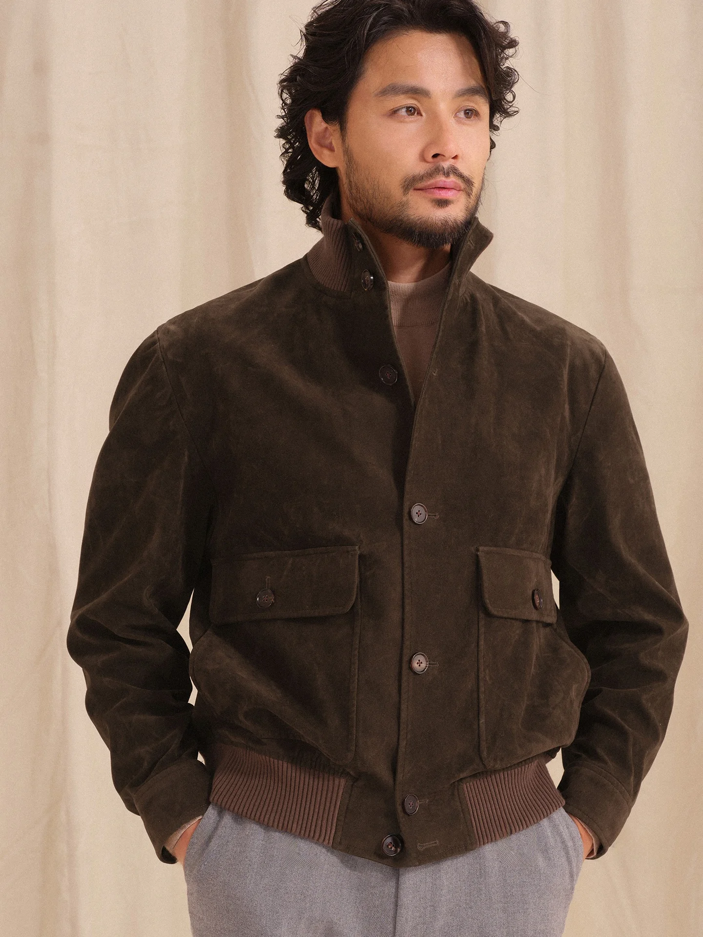 

CULTUM Итальянская повседневная замшевая куртка свободного кроя, легкая в уходе, машинная стирка, в стиле пилот, для делового образа, для джентльменов