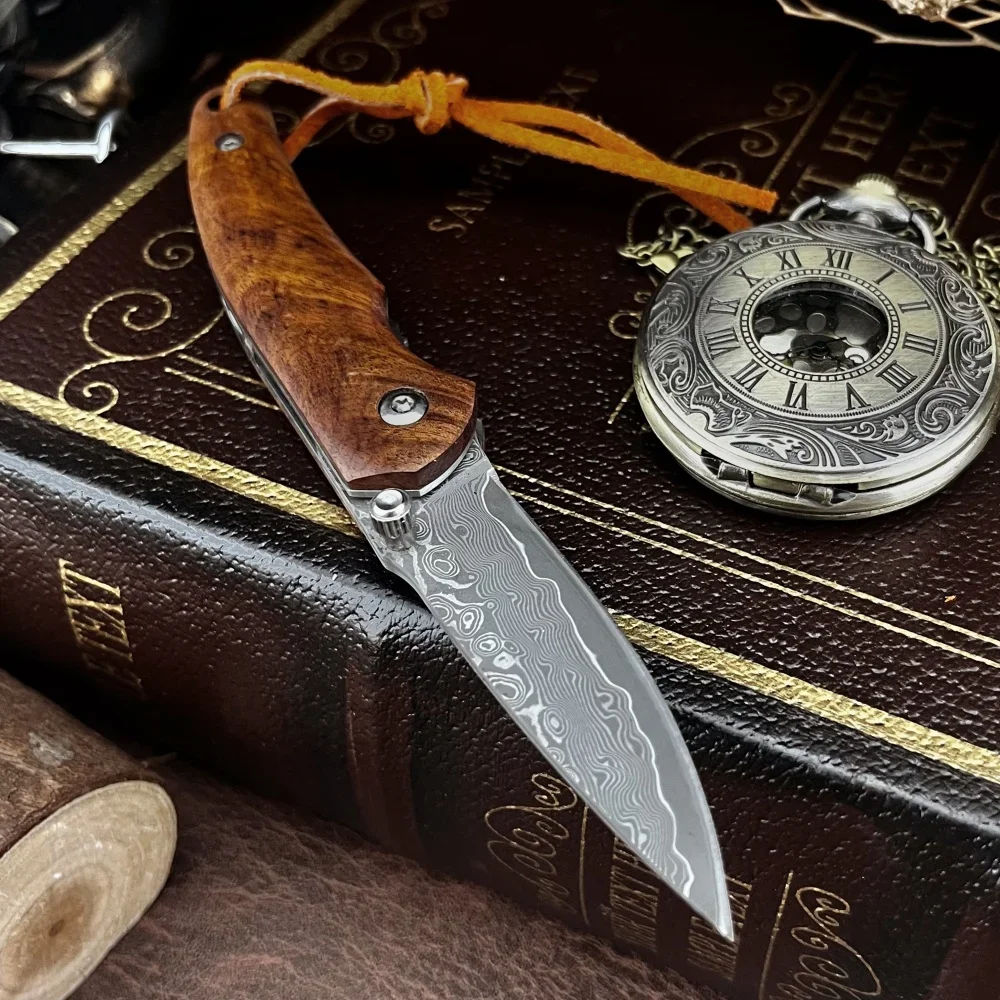 المشي لمسافات طويلة الصيد أداة EDC مقبض الخشب الملون عالية الجودة دمشق جيب سكين للفرد حمل سكّين متعدّد الاستخدامات سكين القطع في الهواء الطلق #1