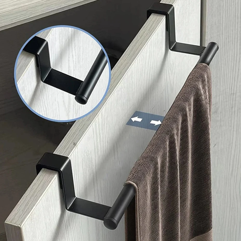 

Towel Rail Over Door Rags Hanging Pole Towel Bar Hanging Holder Towel Rack Thicken Stainless Steel Black Bathroom Kitchen Rack