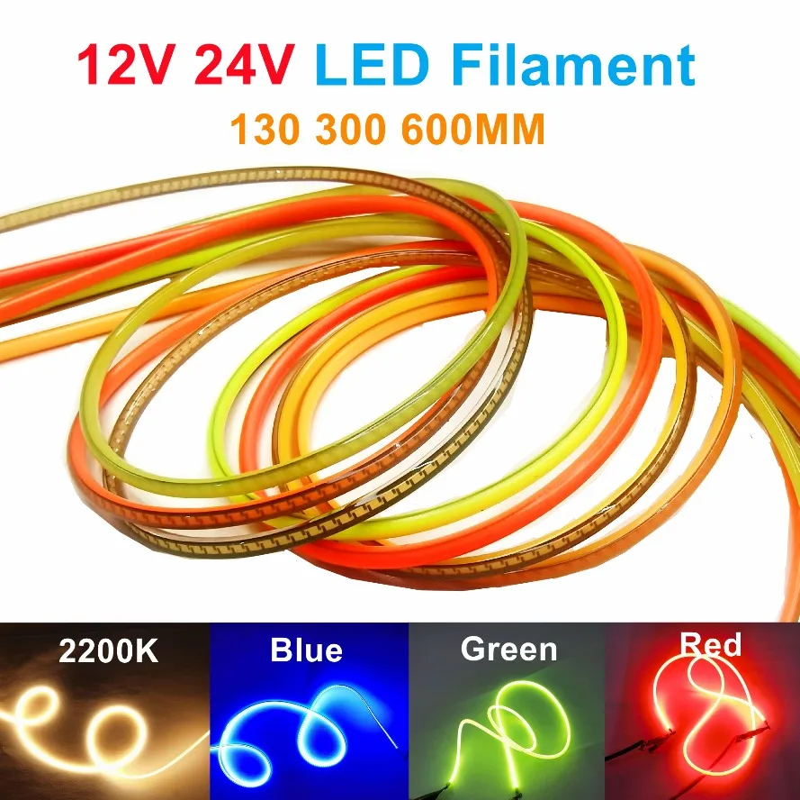 New 12V 24V 600mm LED Flexible Ultra Slim Filament Spiral Bulb Filament Retro Edison Bulb Parts Diode Light Strip Decoration