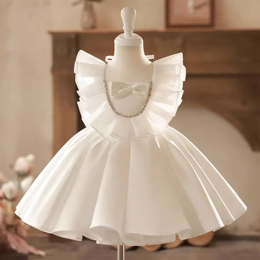 2023 Children's Evening Gown Bow beads Design Wedding Birthday Baptism Eid Host Performance Party Girls Dress A2929