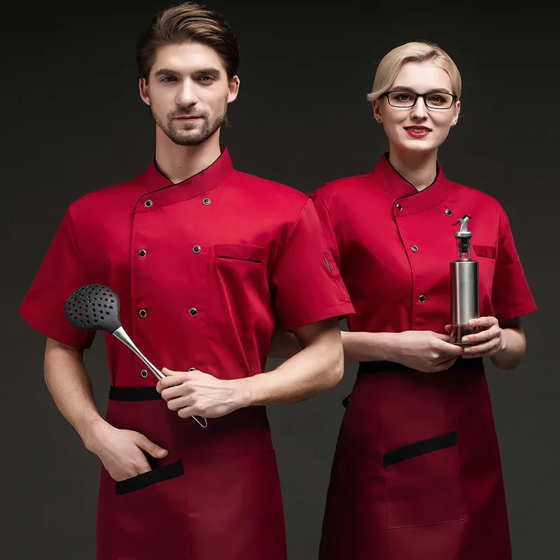 Unisex Chef Restaurant Jacket Short Long Sleeve Double-Breasted Chef Coat Men Women Canteen Hotel Kitchen Bakery Work Uniform