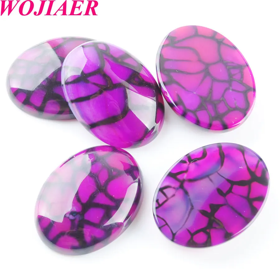 WOJIAER Natural Dragon Agates Gemstone Oval Cabochon CAB Focal Flatback Beads For Jewelry Rings Accessories 30x40mm 10PCS BU809