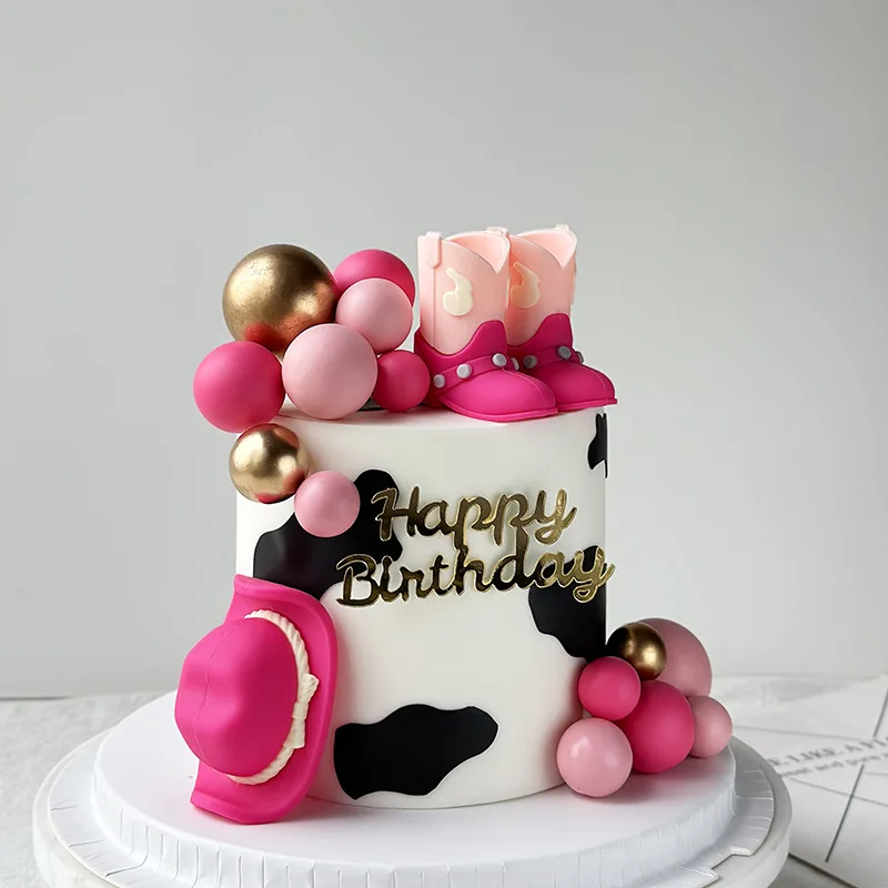 Cowgirl Cake Birthday Party Decor Pink Coffee Color Cute Cowboy Hat and Boots Cowboy Theme Party Birthday Baby Shower Supplies