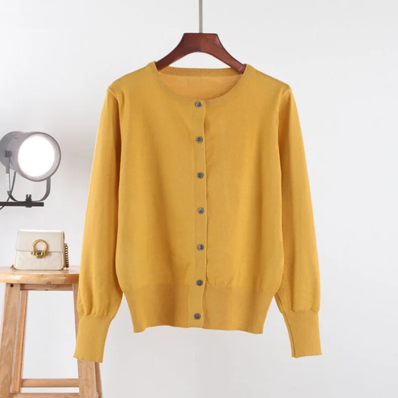 

Knitwears New White O-Neck Knitted Sweater Women Cardigans Long Sleeve Knit Sweater Cardigan Women Tops Sueters De Mujer Q5283