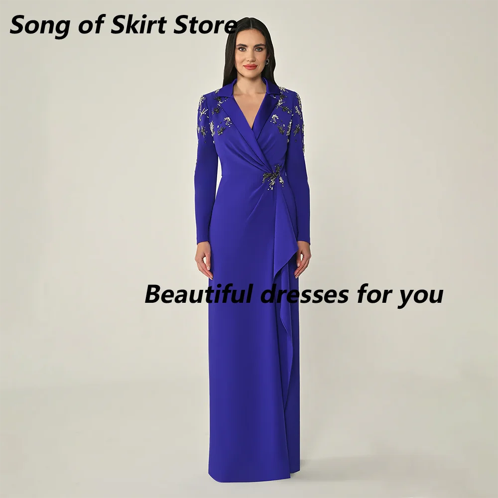 فستان سهرة أسود مخصص برقبة على شكل حرف V وأكمام طويلة كريستال مطرز بطول الأرض فستان حفلات رسمي لفساتين حفلات الزفاف