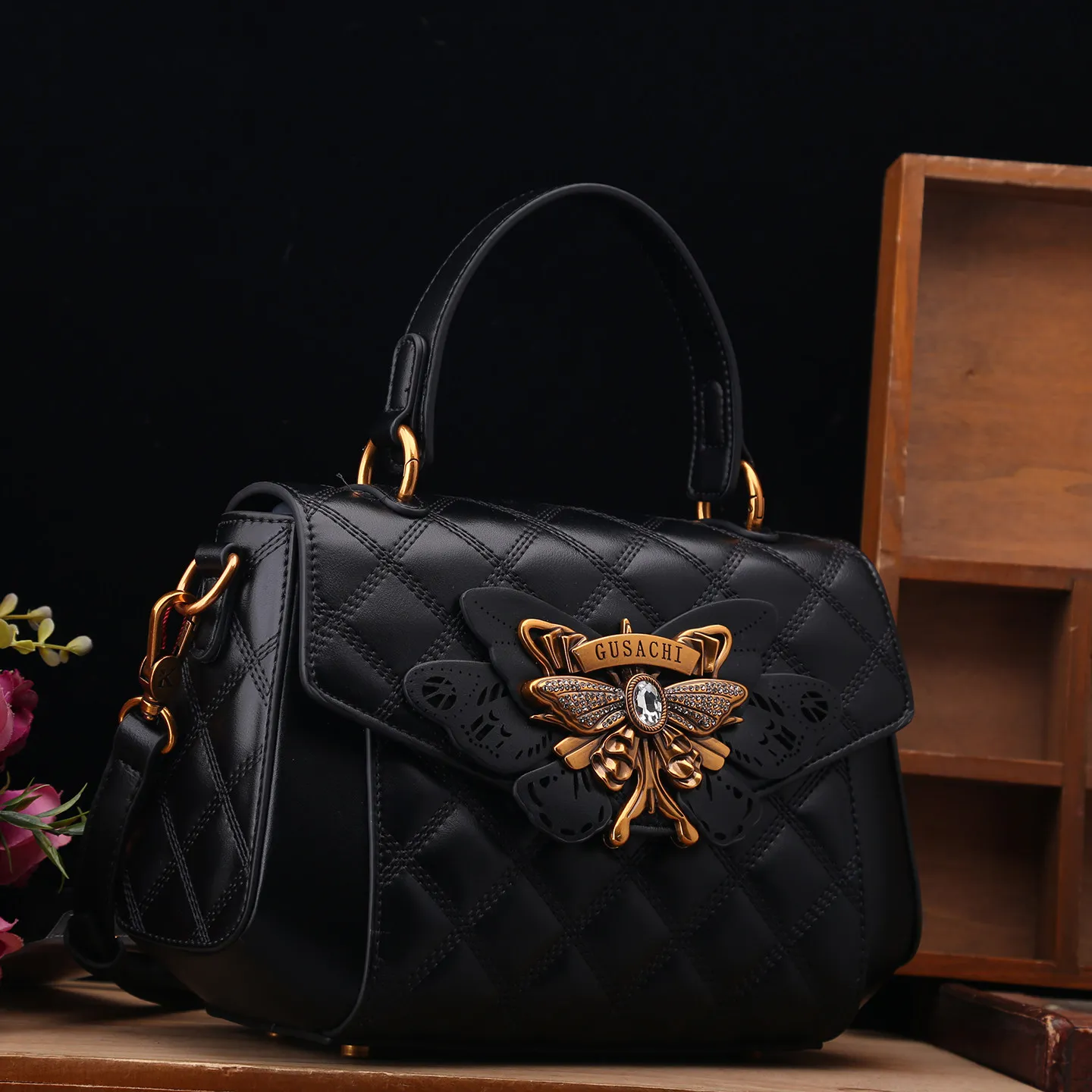 Women's Bag 2025 New Fashion Embroidery Thread Cowhide Red Handbag High-Grade Shoulder Small Crossbody round Bag