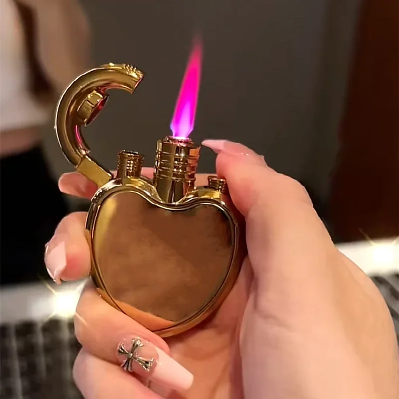 

Newest Metal Fashion Metal Love Inflatable Lighter Windproof Jet Pink Flame Portable Butane Lighter Women's Cute Smoking Gift