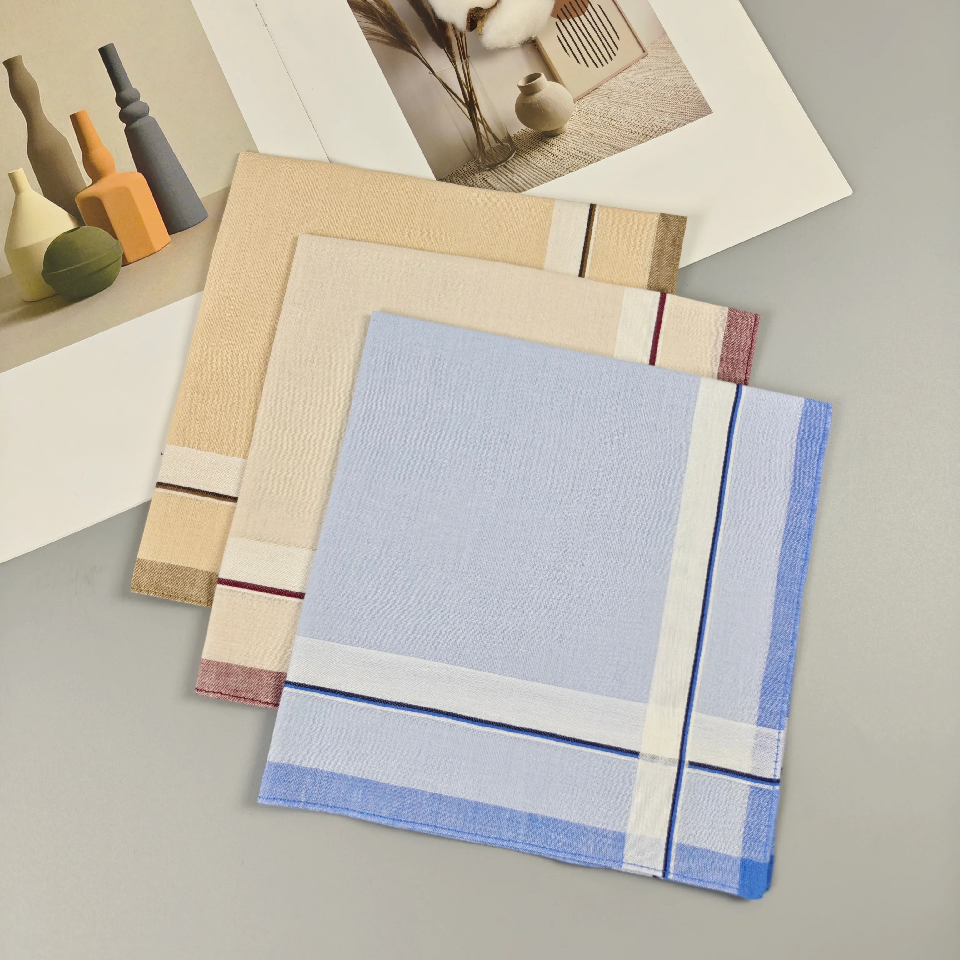 منديل قطني مخطط ذو ملمس رفيع من القماش، ديكور منزلي للآباء، لون فاتح، 15.7 بوصة، 6 قطع. #3