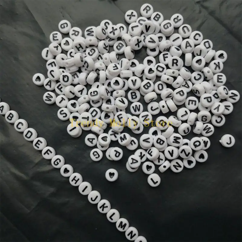 

N5KB 1200 Pieces A-Z Letter Heart White Round Acrylic Beads for DIY Jewelry Making Crafts Name Bracelets Necklace with