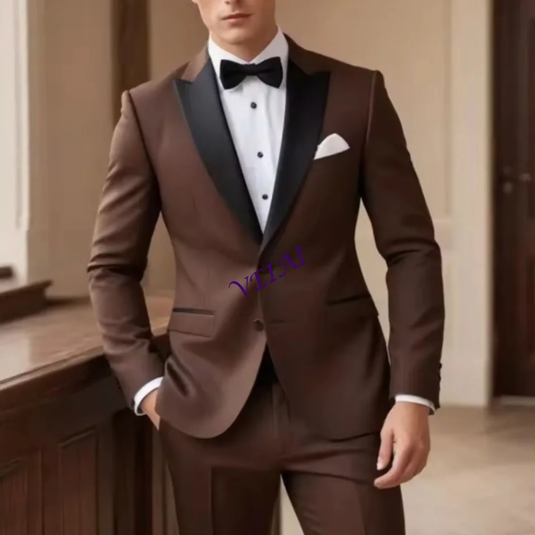 تخصيص الأسود التلبيب بني داكن رجال الأعمال البدلة حفل زفاف حفلة موسيقية العريس وصيف المناسبات الرسمية البدلات الرسمية 2 قطعة مجموعة الحريق