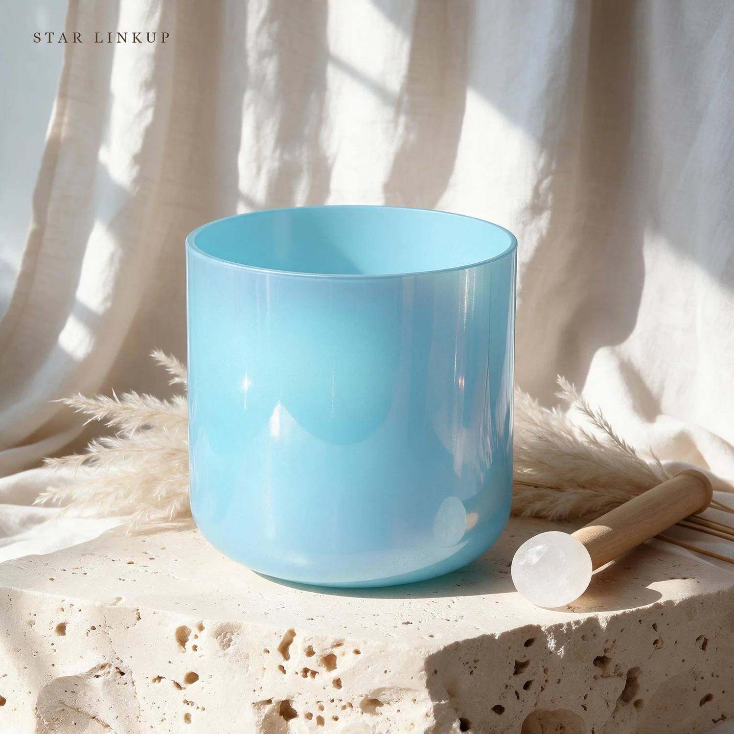 STAR LINKUP Model SL-2632 Large Size 3-9 Inch Pearl Blue Alchemy Crystal Bowl for Meditation Crystal Singing Bowls - Elegant Crystal Instrument for Sound Healing, Meditation and Spiritual Gifting