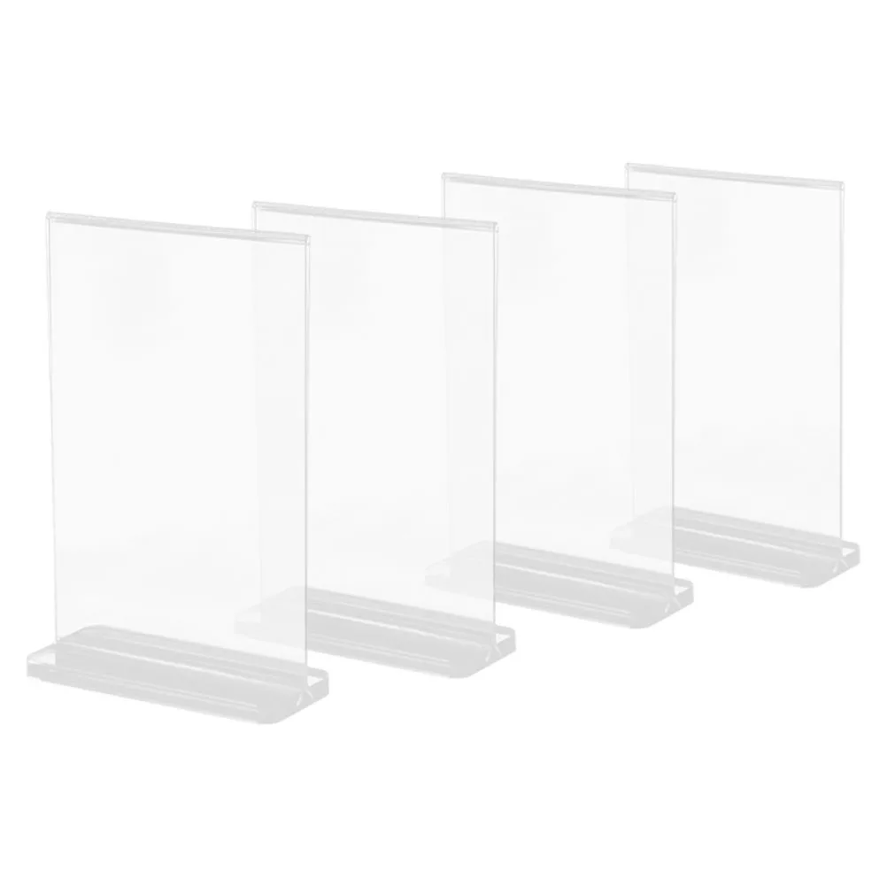 

4pcs T-Shaped Display Rack Advertising Acrylic Sign Holder Clear Plastic Stand Double Sided 9x12.8cm for Restaurant