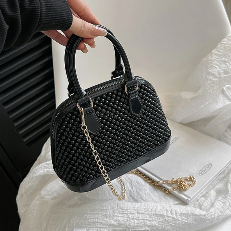 Creative Jelly Color PVC Bags for Women Shell Handbags Fashion Chain Crossbody Shoulder Bags Small Ball Pattern Top Handle Bag