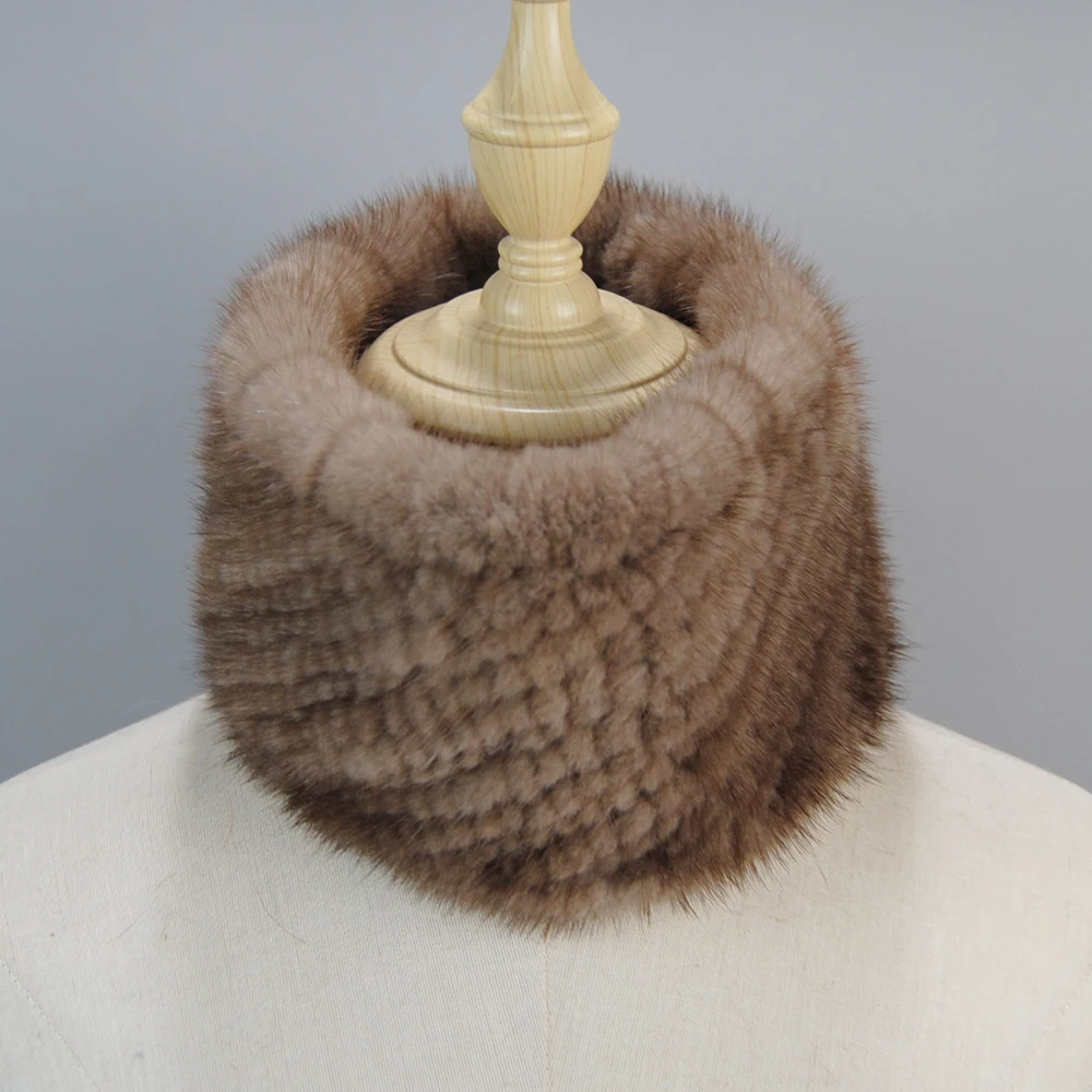 Women Winter Real Mink Fur Ring Scarves Good Elastic Knitted Genuine Mink Fur Scarf Thick Warm Lady Natural Fur Headband Shawl