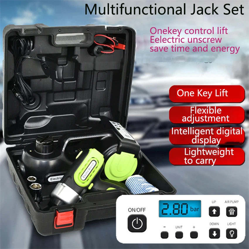 5T Electric Car Jack 3 In 1 Hydraulic Jack With Impact Wrench And Inflator Pump  Function / Tire Disassembly Combination Tool