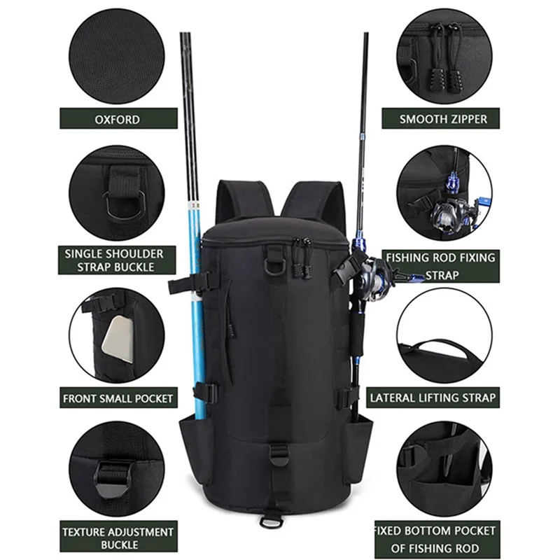AINY-Fishing Backpack Outdoor Fishing Rod Bag Wet Dry Separation Camping Backpacks Hiking Climbing Rucksack - view 5