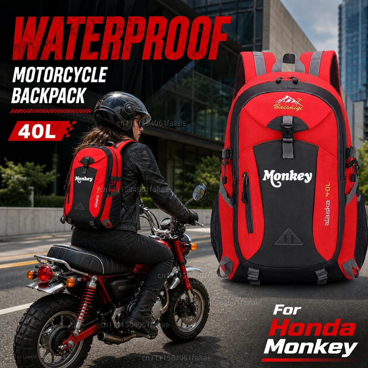 Für Honda Monkey Z-125 Z125 Z 125 Motorrad-Rucksack, 40 l, wasserdichter Reiserucksack, Outdoor, Wandern, Camping, Tagesrucksack, leicht