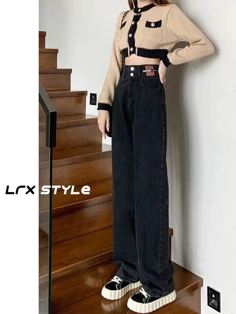 

Loose Wide Leg Denim Jeans High Waist Long Pants for Pear aped Women Spring Autumn New Sle Micro Plump Girls Slimming