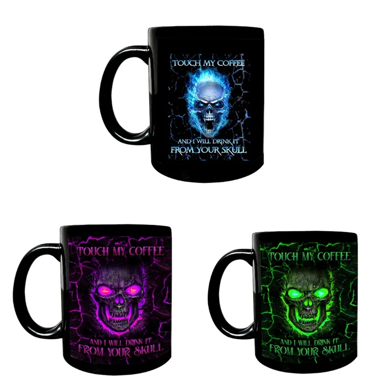 Funny Coffee Mug for Touch Coffee I Will Drink It Skull 11oz Ceramic Tea Cup for Men Women Halloween Birthday Gift