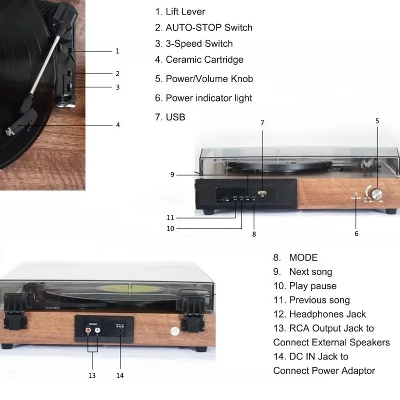 Household Creative 5.3 Bluetooth Record Machine Phonograph Retro Portable Combination Bluetooth Speaker