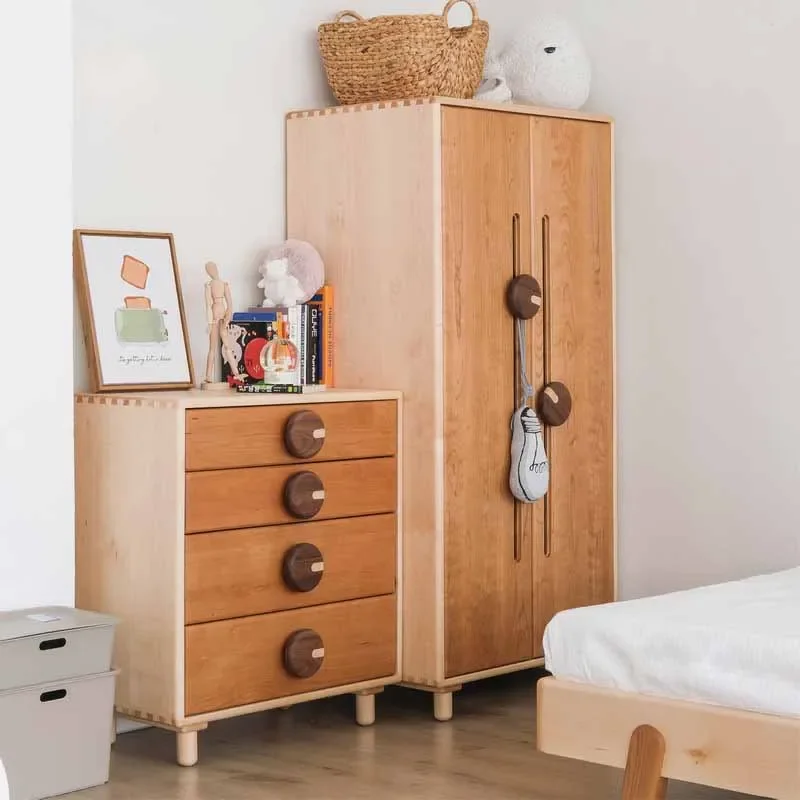 Pure solid wood children's five-bucket storage button cabinet, drawer environmentally friendly  furniture