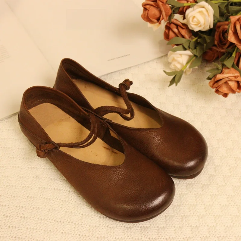 

Leather Flat Heel Casual Women's Shoes Soft Bottom round Toe Slip-On Single Shoes Spring Fashion Comfortable Soft Leather