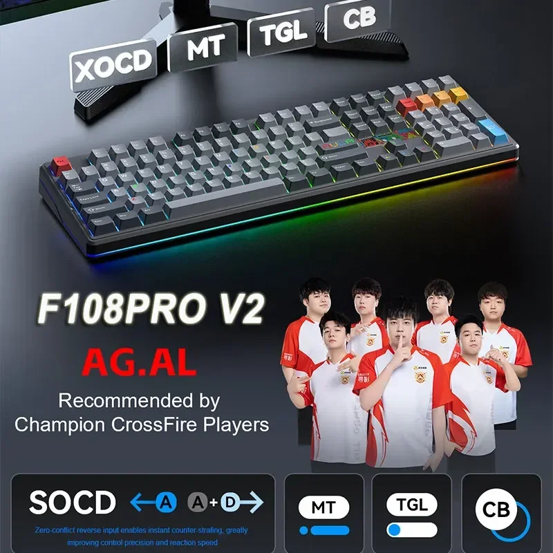 Aula F108 PRO V2 Wireless Gaming Keyboard with 10000mAh Battery, Dot-Matrix Display, RGB Backlit, Full Size Mechanical Keyboard