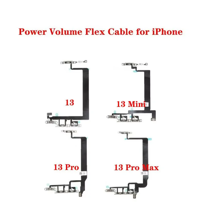 Power Switch On Off Volume Mute Button Flex Cable with Metal Bracket Assembly For iPhone 13 Pro Max Mini