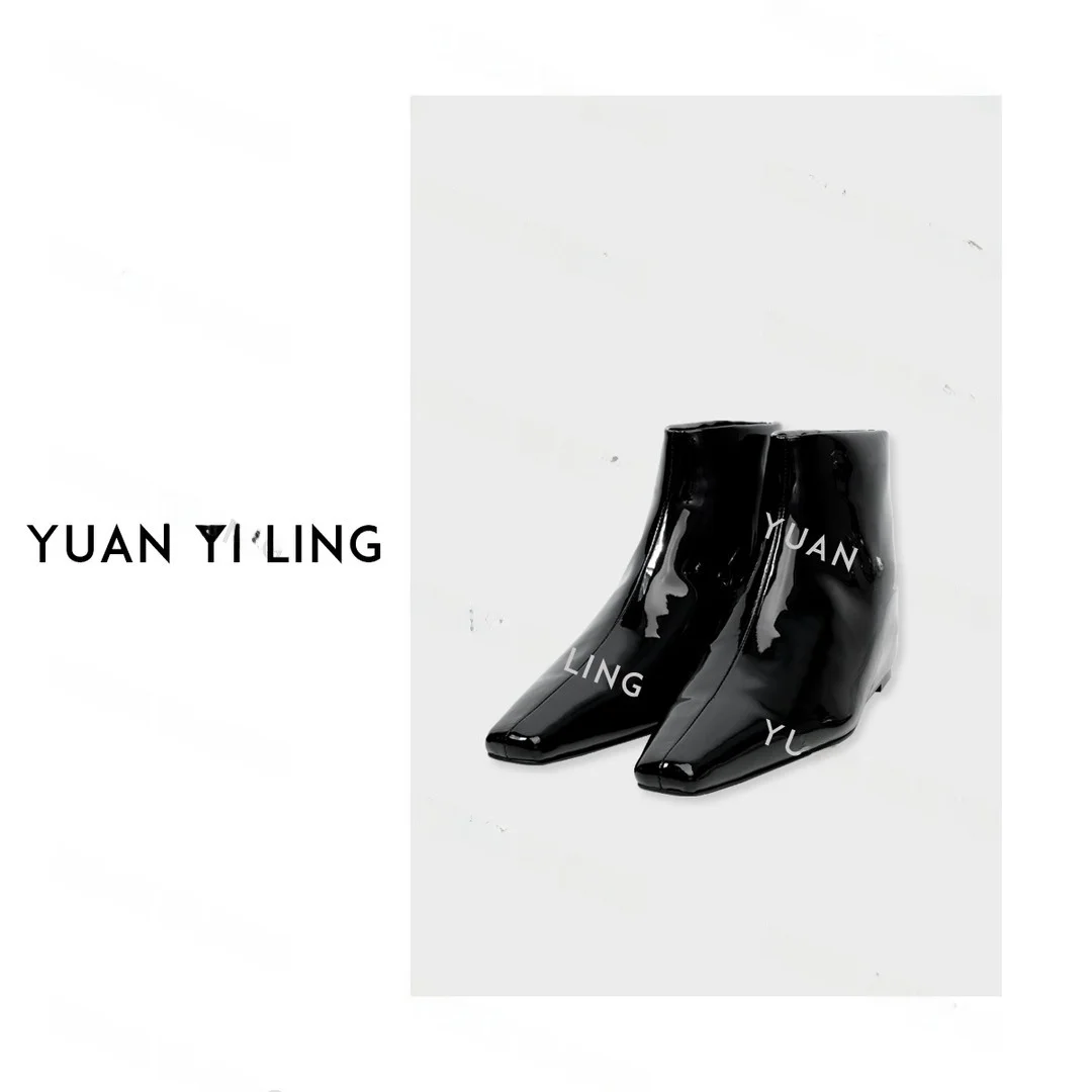

Женские ботинки YUAN LING INS Sle из окрашенной кожи с классическим дизайном и закругленным носком
