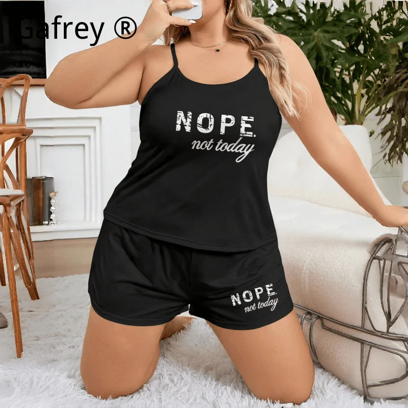 Hot Selling 5XL 3XL Plus Size Letter Print Pajama Set Women Camisole Shorts Two Piece Loose Wearable Outside Lounge Wear Summer