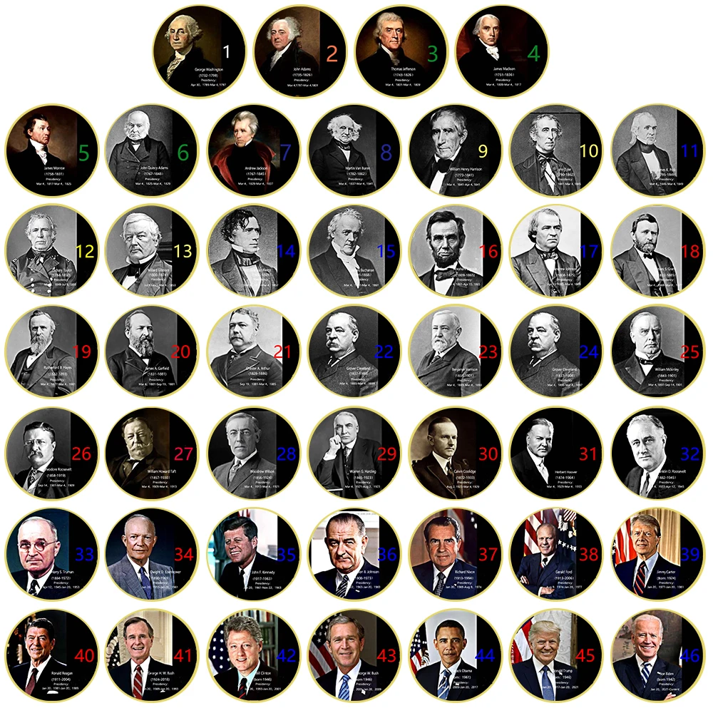 46 U.S. Presidents Silver Commemorative Coins Great Man Coin Badge Hot Sale High Quality Artwork Fans Collection