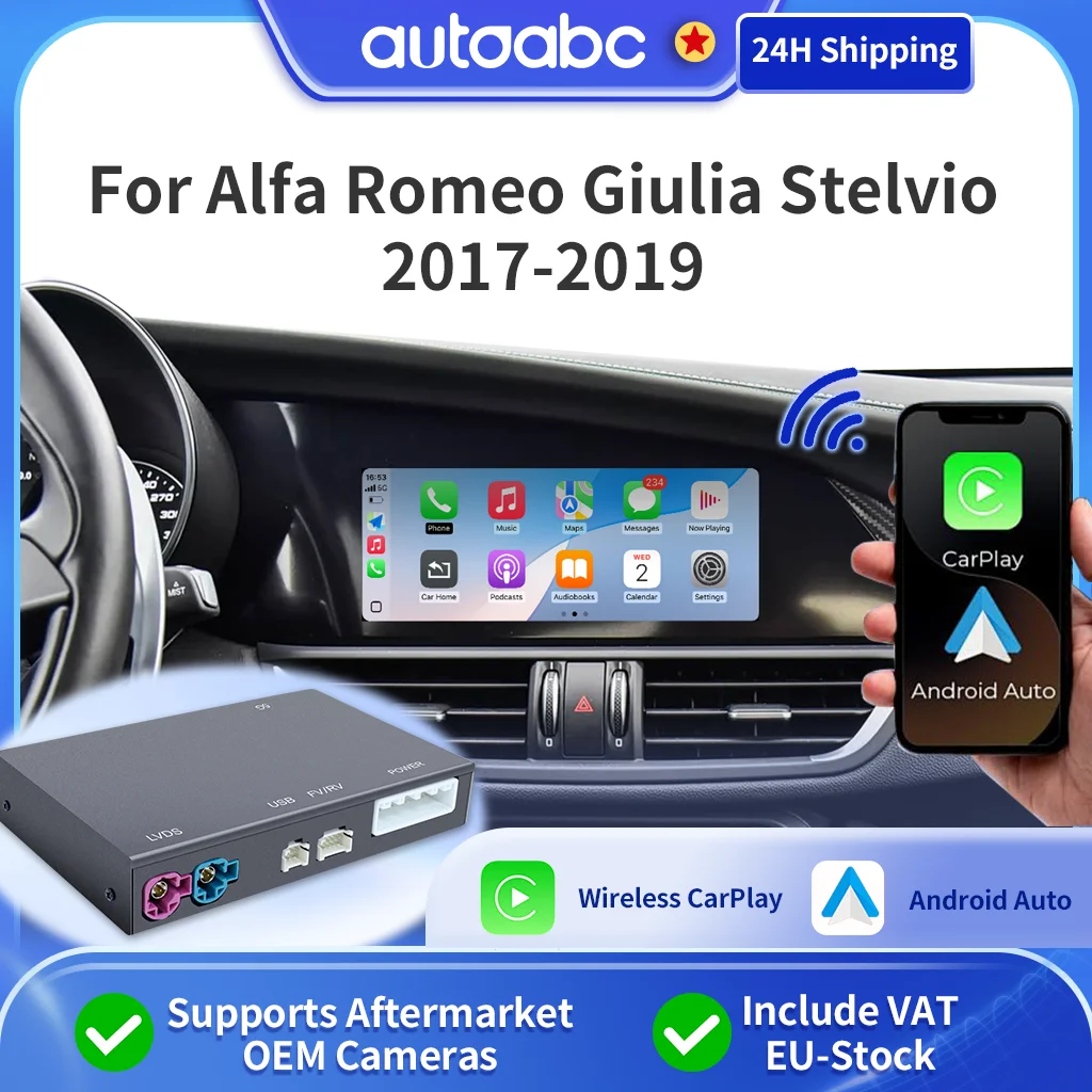 Decoder Wireless Carplay Airplay per Alfa Romeo Giulia 2017-2019, Modulo Bluetooth per Navigazione, Android Auto e MirrorLink