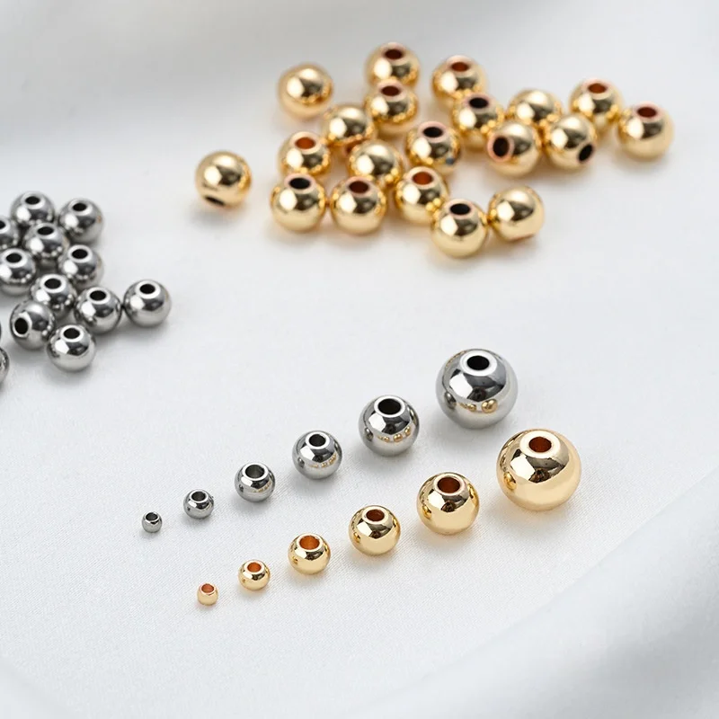 2/3/4/5/6/8mm Titanium Gold Plated Loose Beads Brass Round Spacer Beads For Bracelet Making Findings Accessories For Jewelry