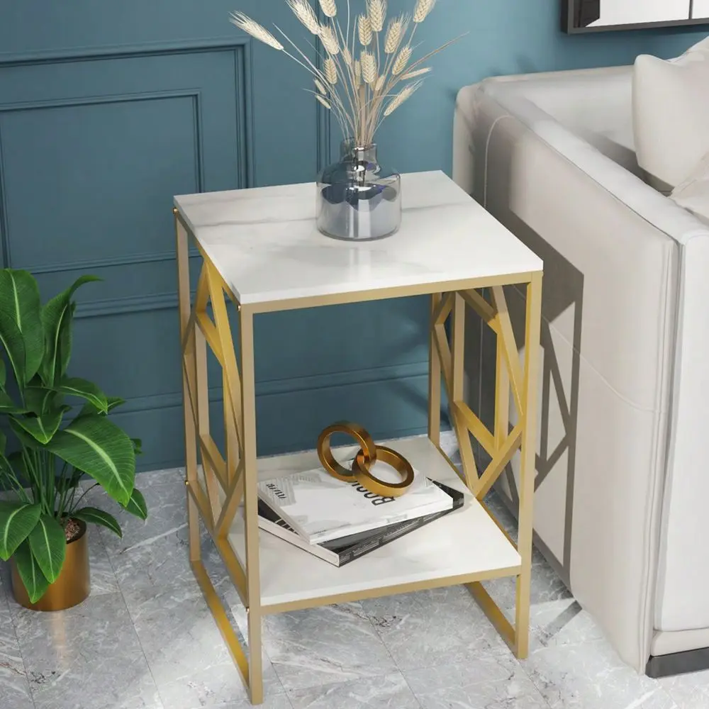 Tier Square Side End Table Coffee Table With Metal Frame Nightstand For Living Room Bedroom