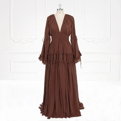 Robe Maxi en Coton à Manches sulfpour Femme, Fente Latérale, pour Séance Photo, YEWEN YW231092