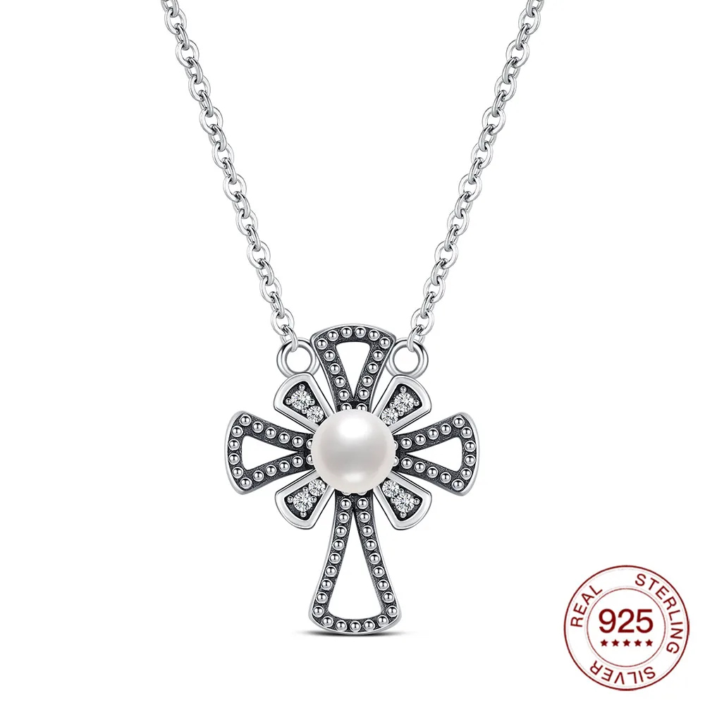 

Original 925 Sterling Silver Pearl Cross Necklace Fit Bracelet Diy For Women Fashion Jewelry Hot Fine Pendant Love Gift
