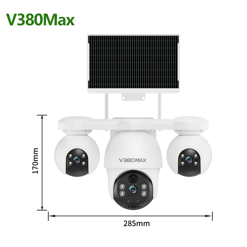 V380 PRO 12MP ソーラー 4G IP カメラ 屋外用 トリプルレンズ トリプル