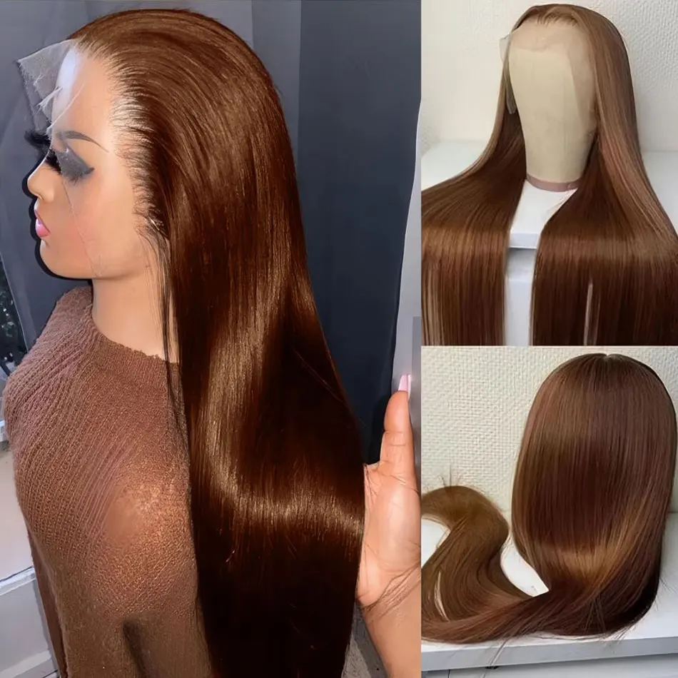 

30 inch #4 Chocolate Brown 13x6 Hd Lace Front Wig Human Hair 200% Density Straight Brown Human Hair Wigs 16-38 inches