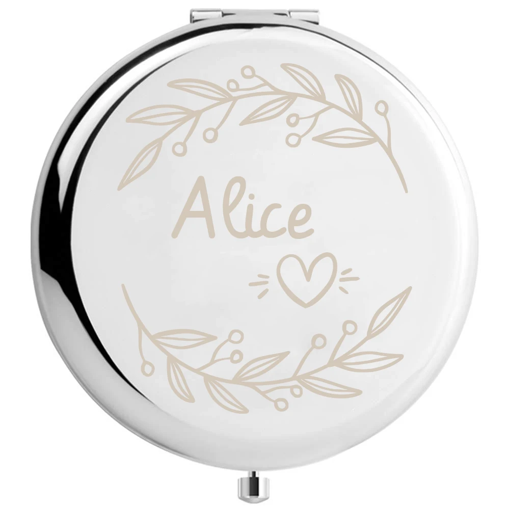 1PC Diy flowers Customized Name Engraving Metal Fold Mirror For Wedding Bride Bridesmaid Bridal