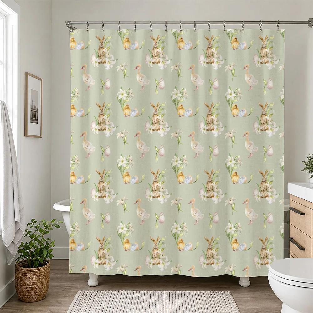 Cute Pastel Bird Floral Pattern Shower Curtain Bathroom Decor Cottagecore Style Spring Bloom Watercolor Bath Curtain Home Decora