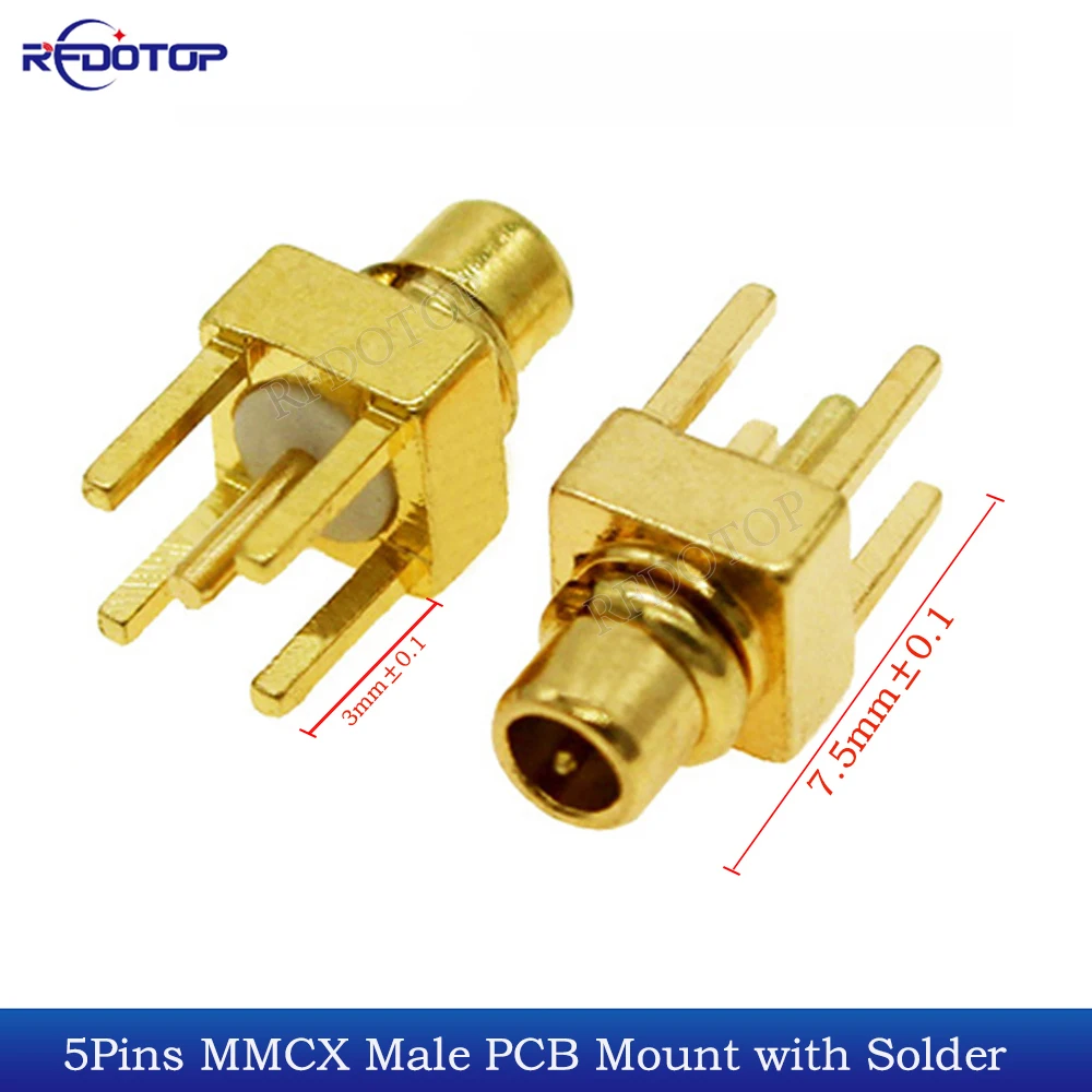 

10Pcs/Lot 5-Pins MMCX Male Plug Connector PCB Mount With Solder 50 Ohm Gold plated 5Pins MMCX RF Connector