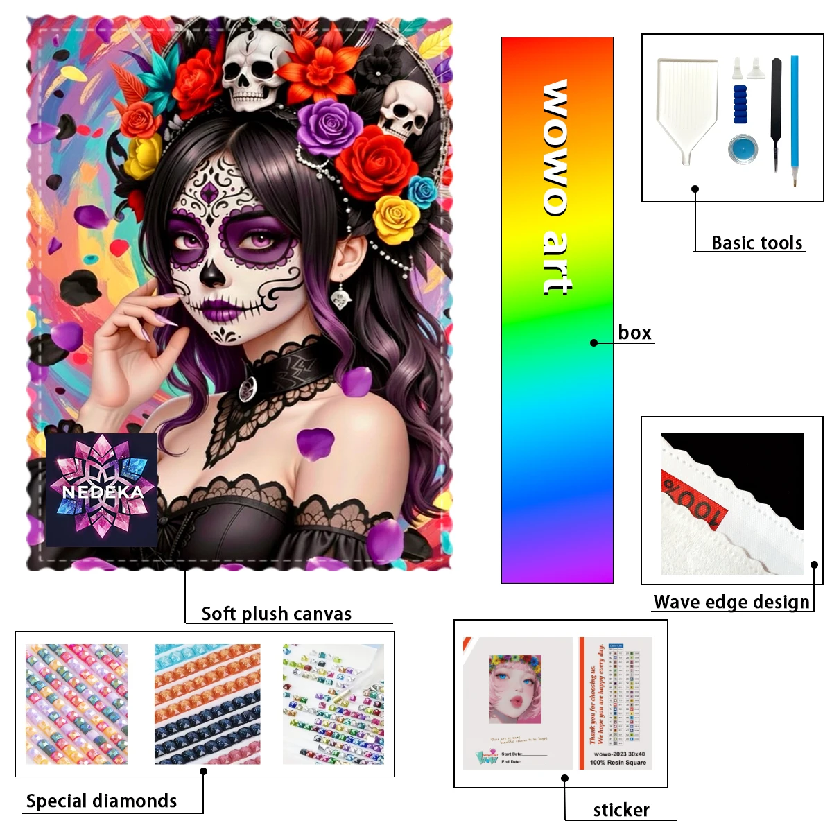 

【NEDEKA_ Diamond Art】The girl with flowers on her skeleton Crystal AB Rhinestone FD Rhinestone Perfect Resin Diamond