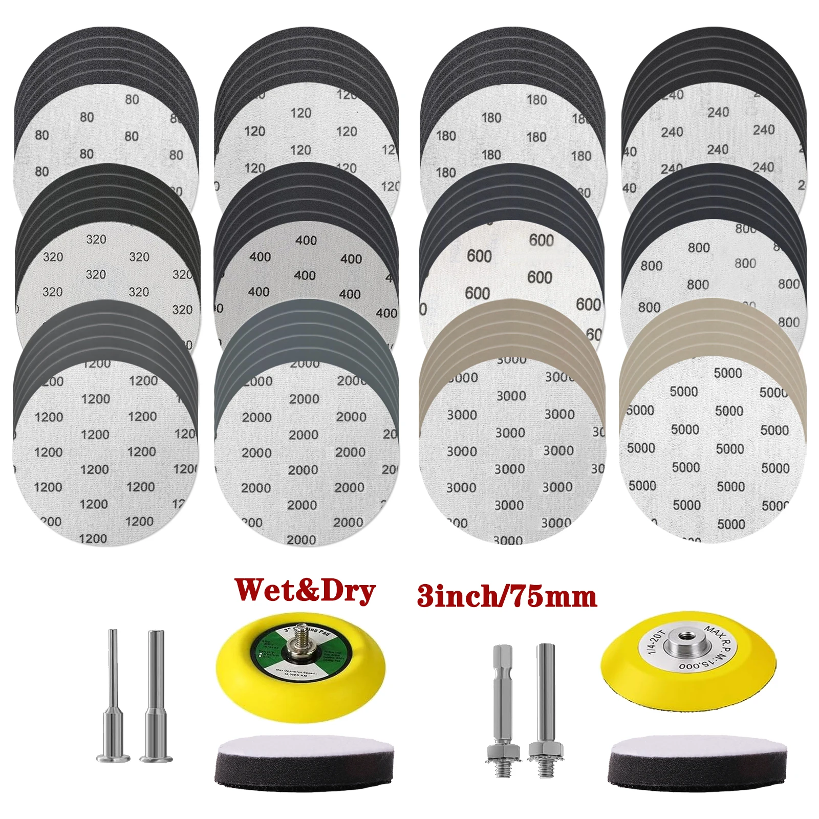 

60pcs 75mm Wet Dry Sanding Discs Hook And Loop,3 inch Sanding Disc Orbital Sander Sandpaper Pads