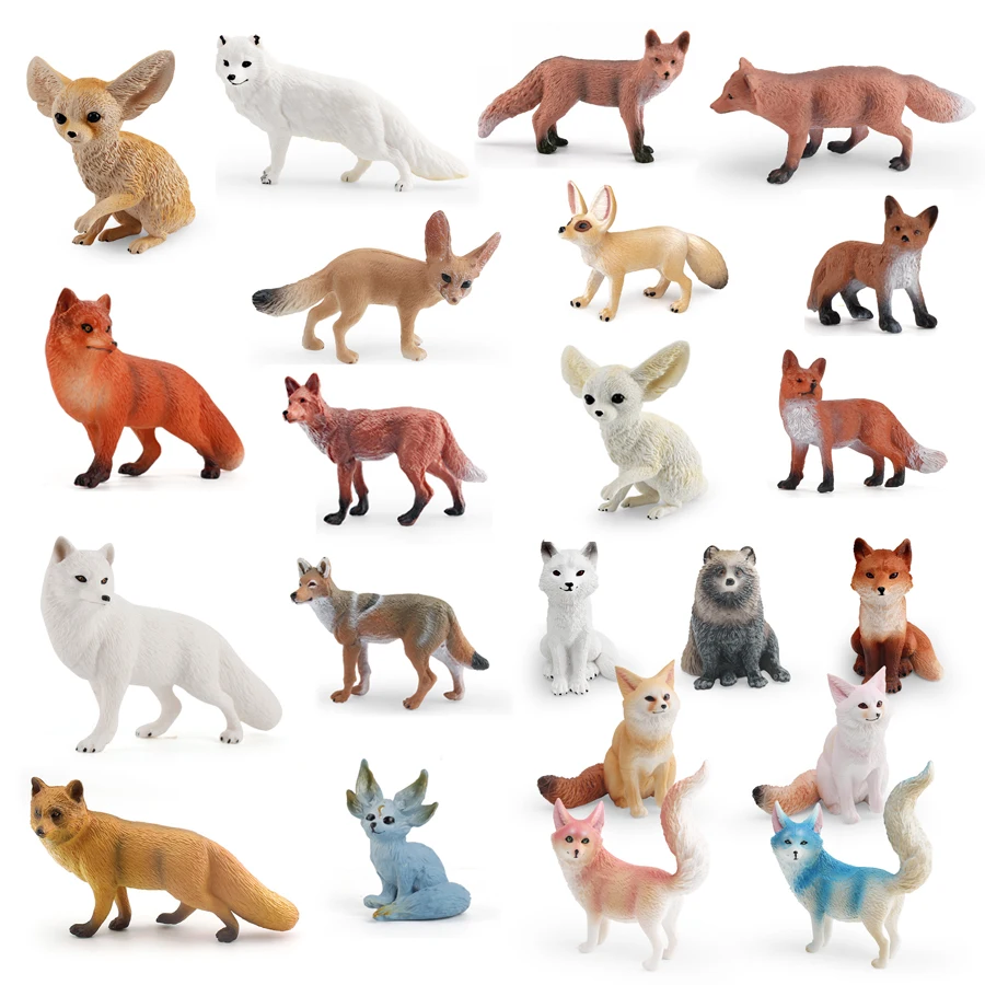 Figura Realista de Zorro del Desierto, Zorro Polar, Tanuki, Gato, Pintada a Mano, Miniatura de Animales del Bosque, Modelo Educativo, Juguete de Regalo para Niños