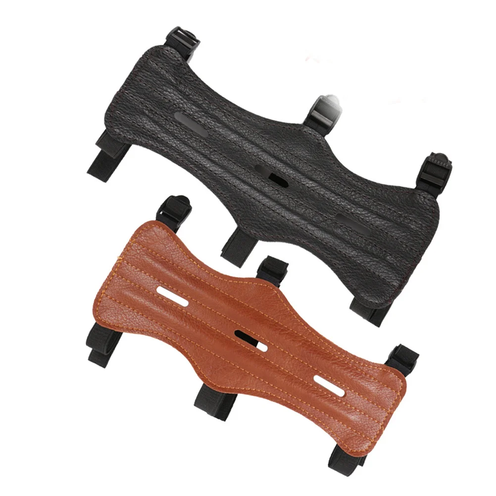 Protector de brazo de PU marrón, correa con hebilla Triple ajustable, equipo de protección para práctica de caza recurvo