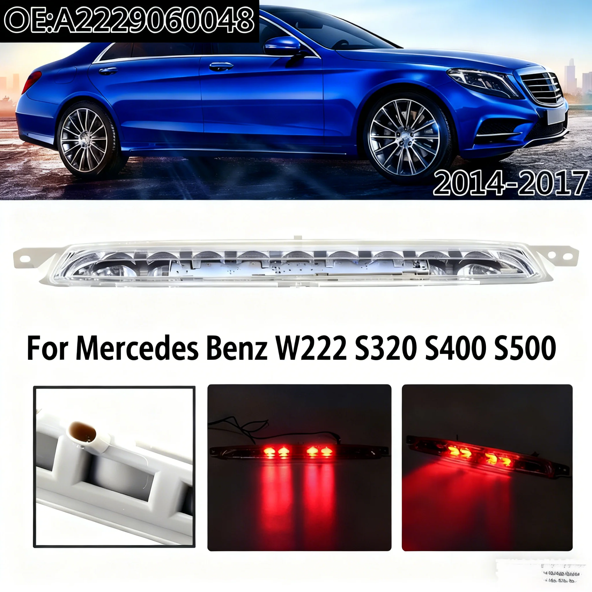 

3rd Rear Lower Bumper Brake Lamp Assembly LED Third Tail Signal Light For Mercedes Benz S Class W222 S500 S320 S63 A2229060048