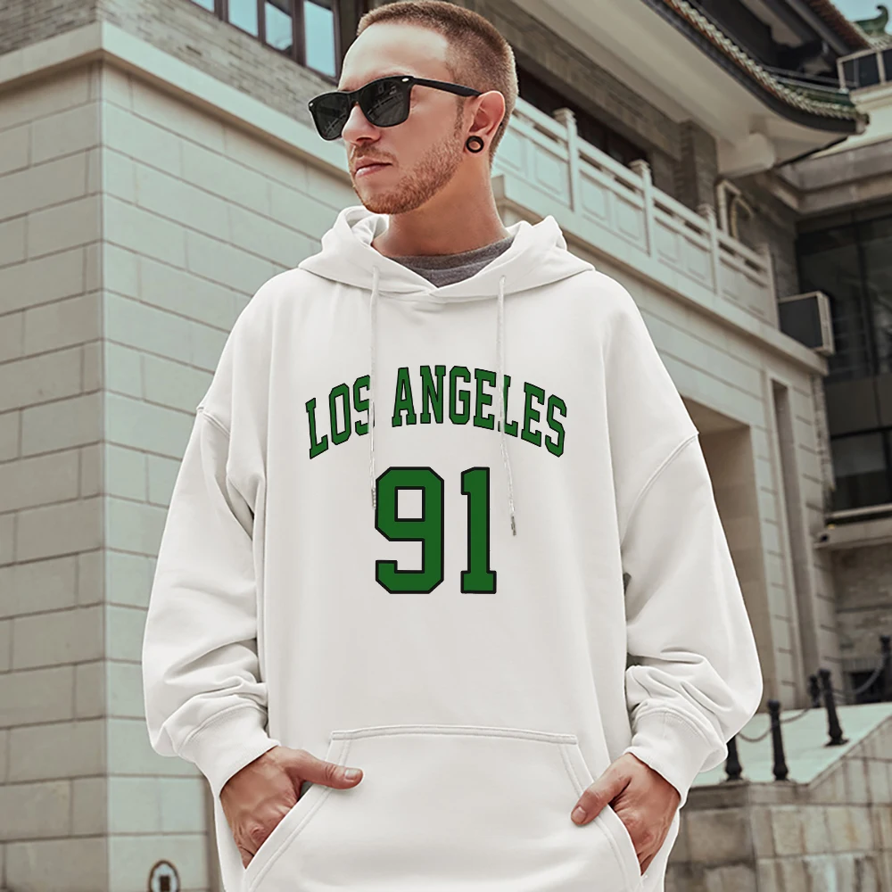 

Los Angeles 91 Print Man Long Sleeves Original Design Street Hoodies Loose Trend Vintage Sweatshirt Casual Mens Cotton Pullover