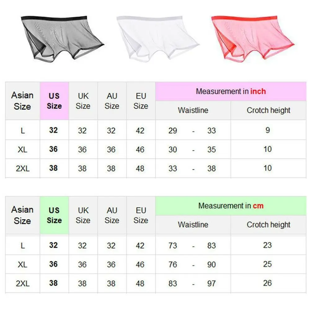 Men\'s Underwear Transparent Boxers Bulge Ice Silk See Through Underpants Sexy Briefs Low Waist Panties Lingerie Intimates