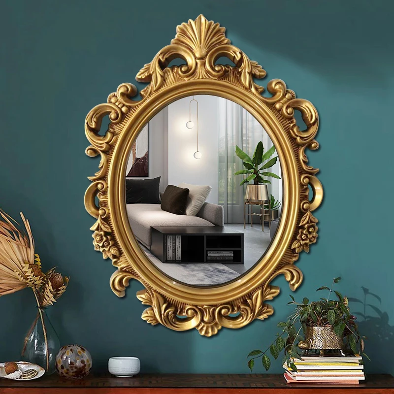 Antigo espelho do banheiro de luxo dourado oval maquiagem espelho do banheiro vintage projetado espelho banheiro decoração casa cc50bm